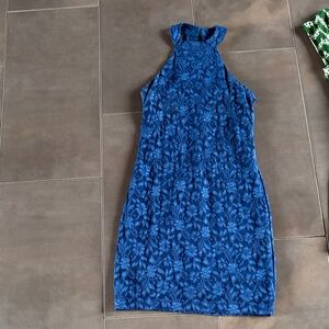 Moda International Elegant Blue Lace Midi Dress